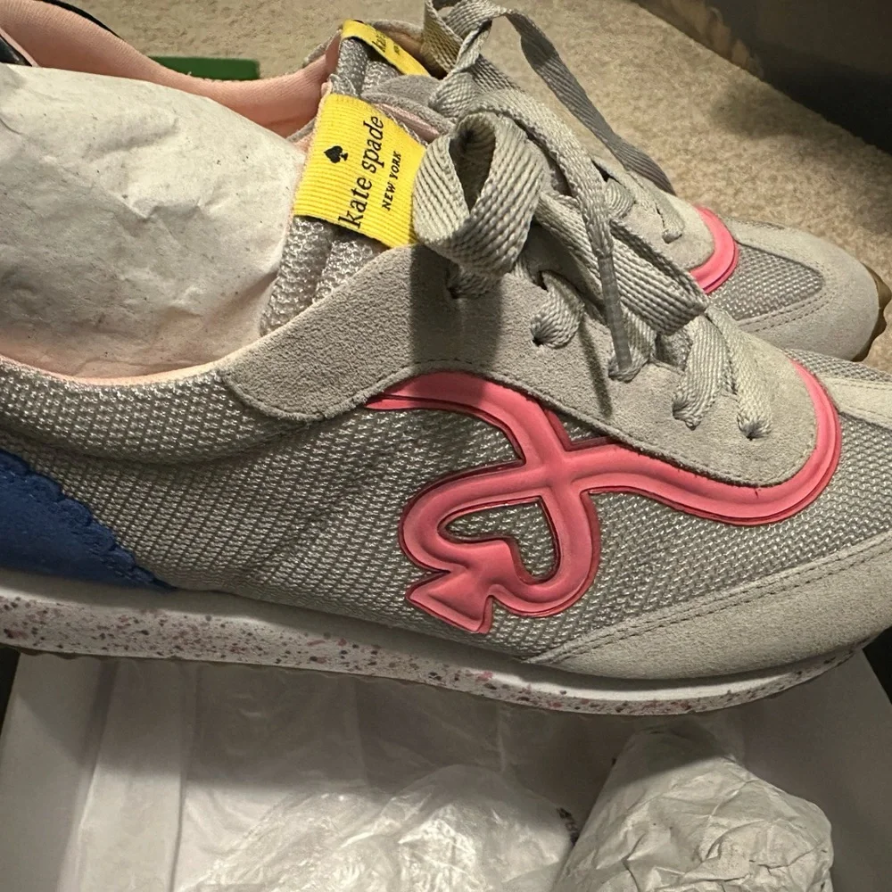Kate Spade Gray Sneakers with Pink and Blue Accents - Picture 1 of 5